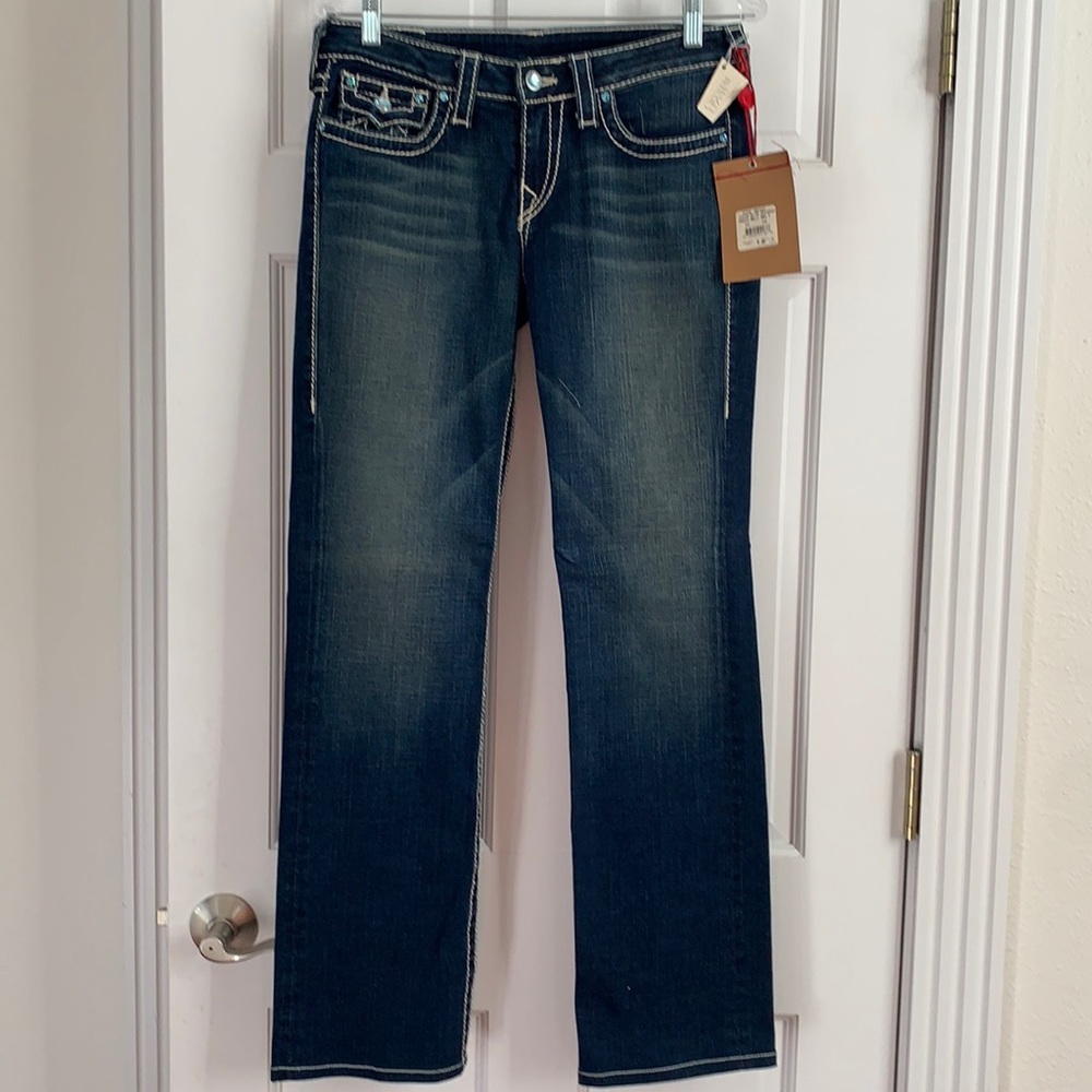 NWT True Religion Disco Billy jeans. Light blue crystal buttons. Sz 30.Gorgeous